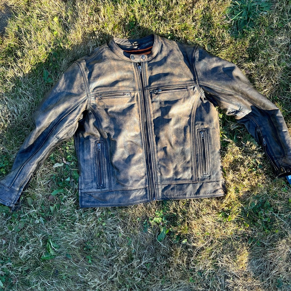 Brown distressed leather bomber jacket- Brand new, tags on!